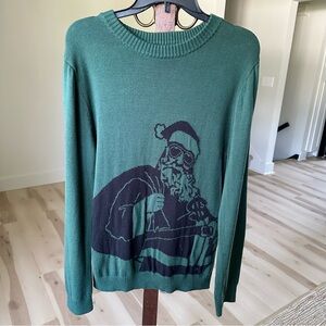 Alex Stevens Mens Cotton Sweater Sz S Green Santa Claus Christmas Pullover
